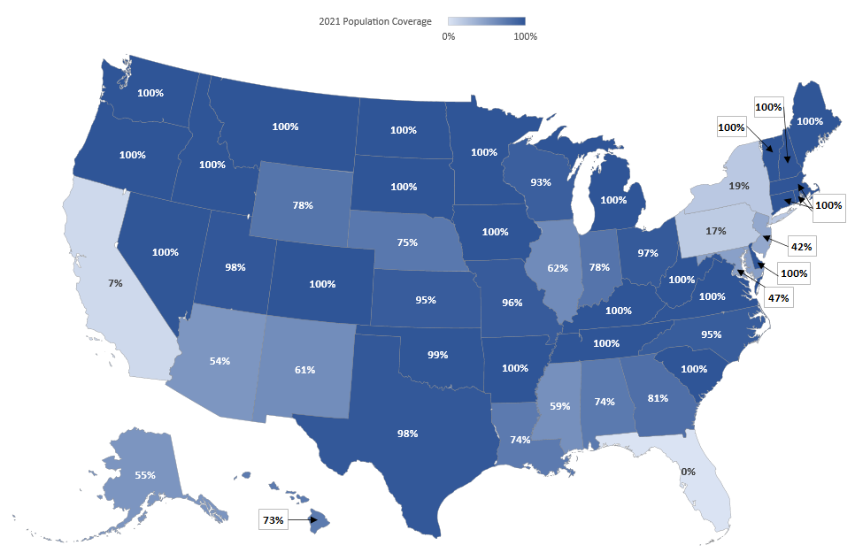 Percent of Population Covered by NIBRS Agencies in 2021, by State