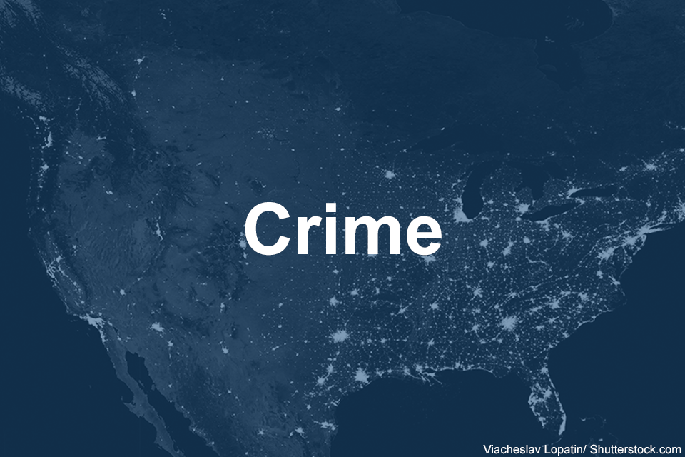 Text: Crime Image: Map of the US at night